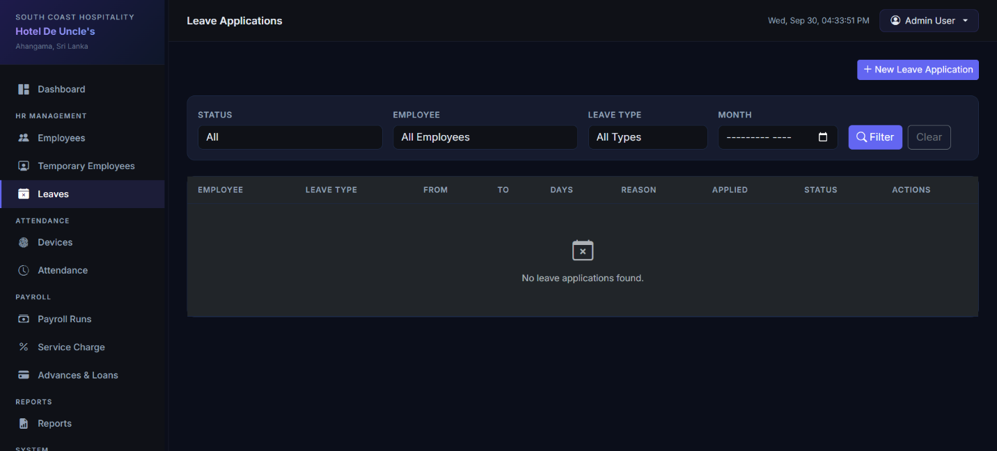 Leave Applications Management Dashboard