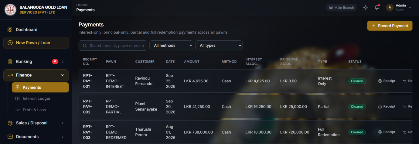 Interest Ledger and Payment Processing
