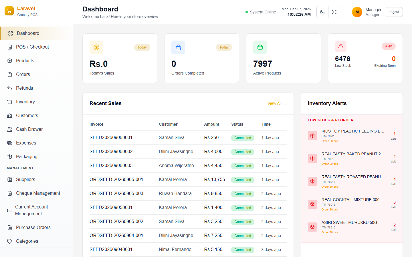 Grocery POS Dashboard
