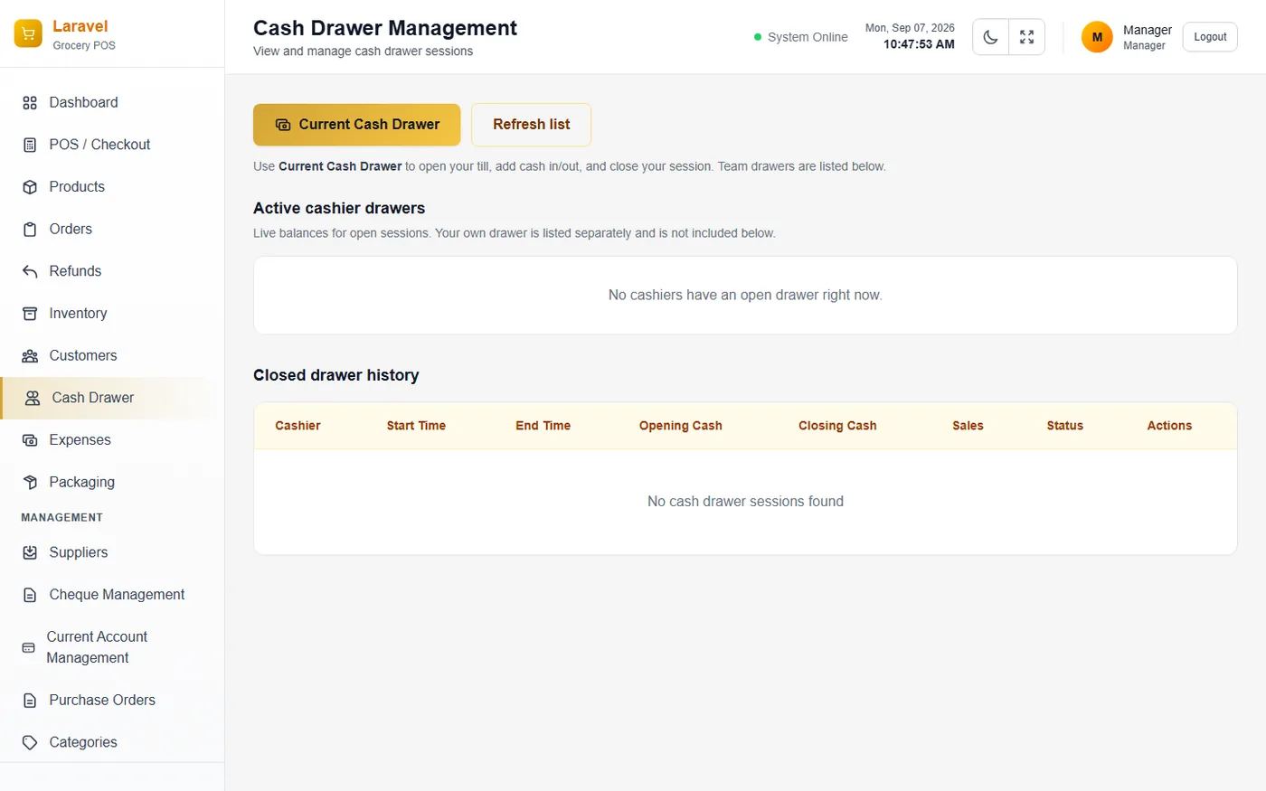 Cash Drawer Management & Live Balance Formula