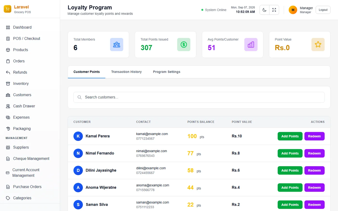 Points Loyalty Program & Promotional Deals