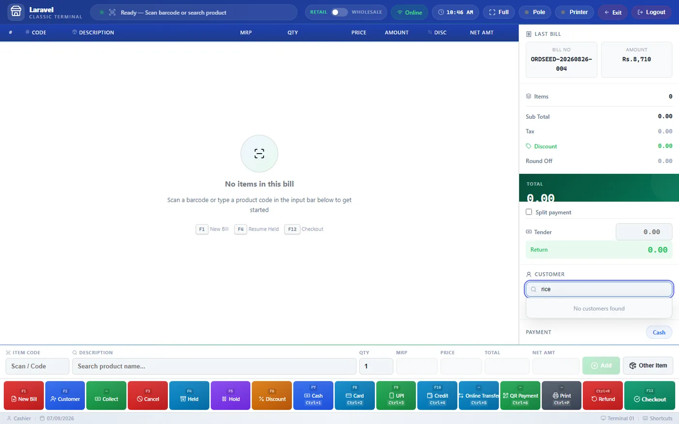 Checkout Terminal with Retail & Wholesale Modes