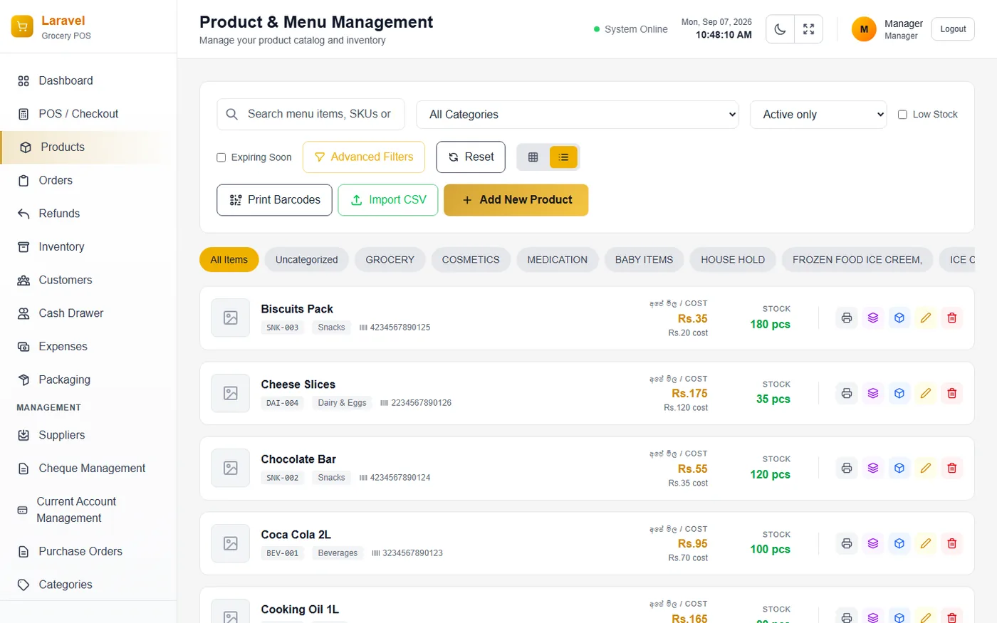 Product Catalog and Add New Product Form