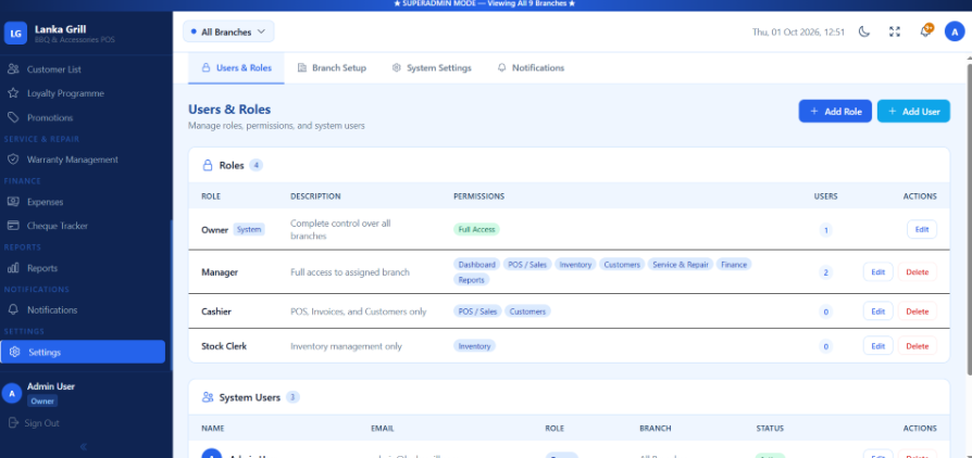 System Settings & Roles
