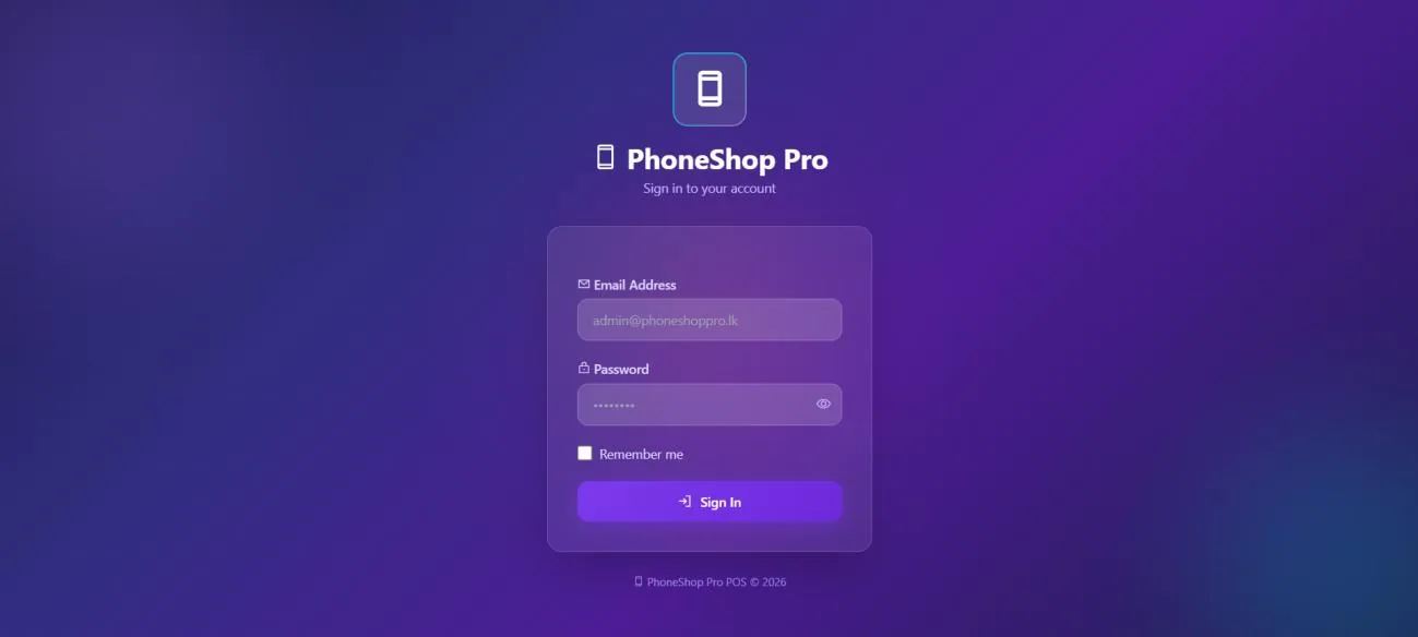 Sign In to Your Phone Shop Workspace