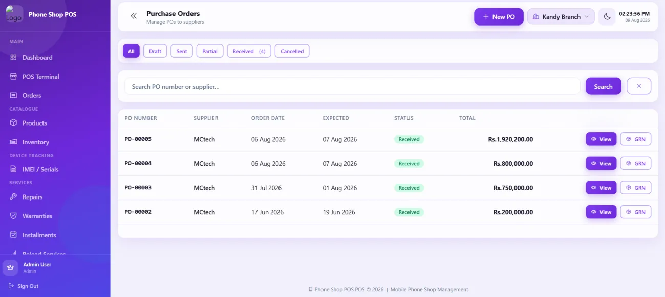 Supplier Orders, Tracked Start to Finish