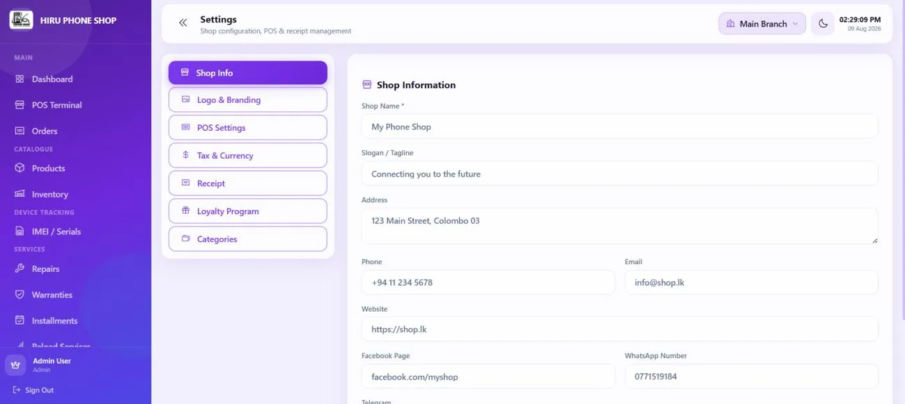 Your Shop's Details, One Settings Screen