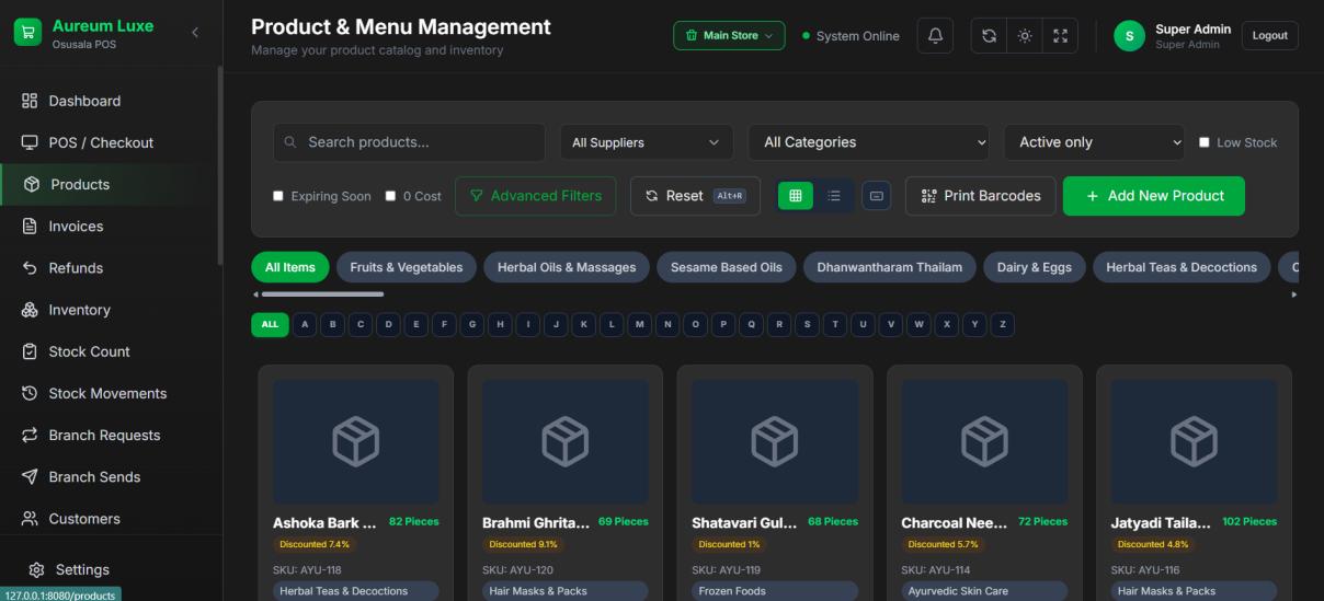Product Catalog Management with Category Chips and Discount Badges