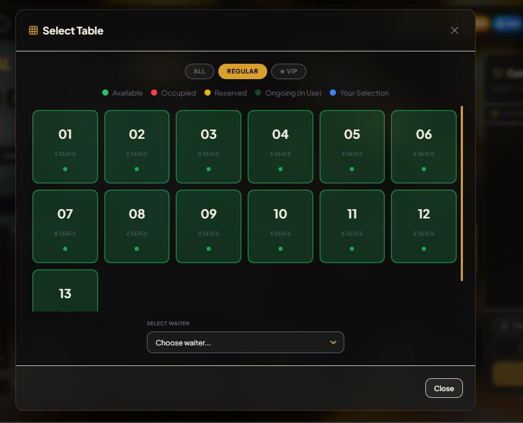 Waiter Station & Interactive Floor Plan Table Grid