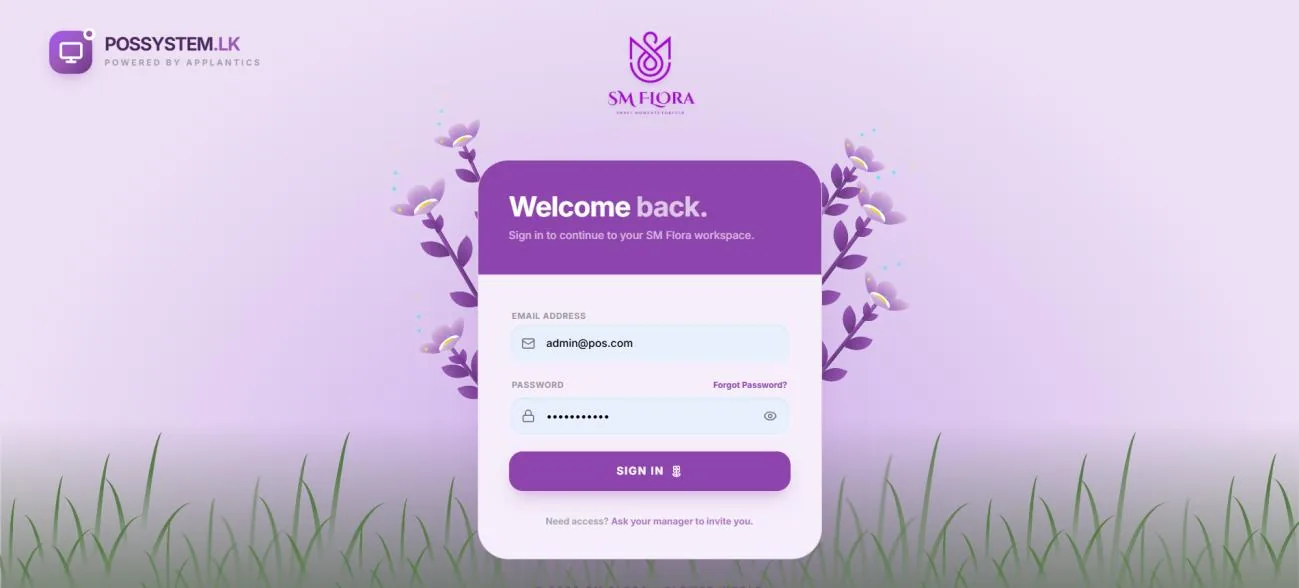 Retail POS secure sign-in screen for the store workspace